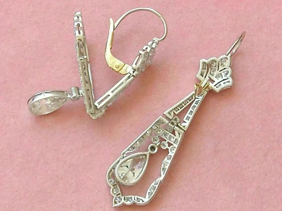 Art Deco Style Lab Created Diamond Engagement &Wedding 14K White Gold FN Earring