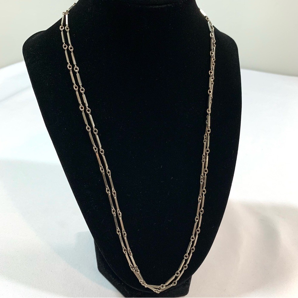 Vintage Bar Link Chain Necklace Silver Metal Minimalist Unisex