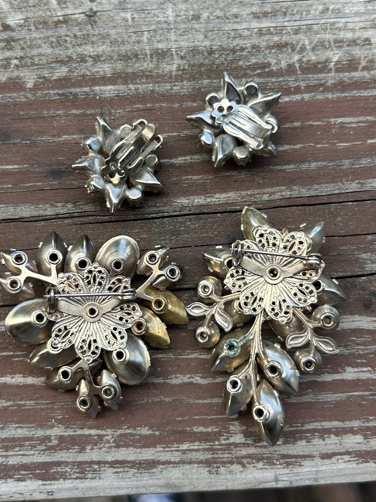 VTG Pink Rhinestone Flower Cluster Clip-On Lobe Earrings Set Lot, 2 Pairs
