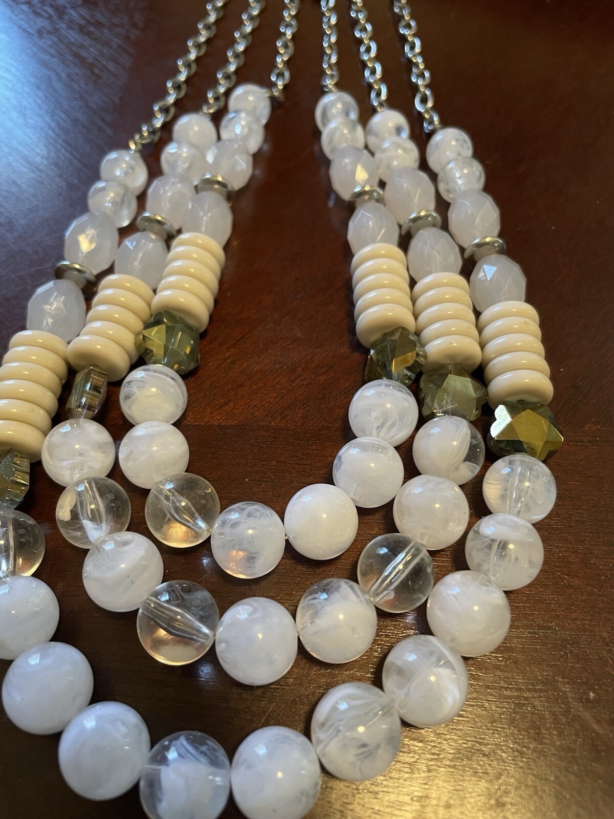 Lani Three Strand Necklace/Silvertone 17” /Various Material