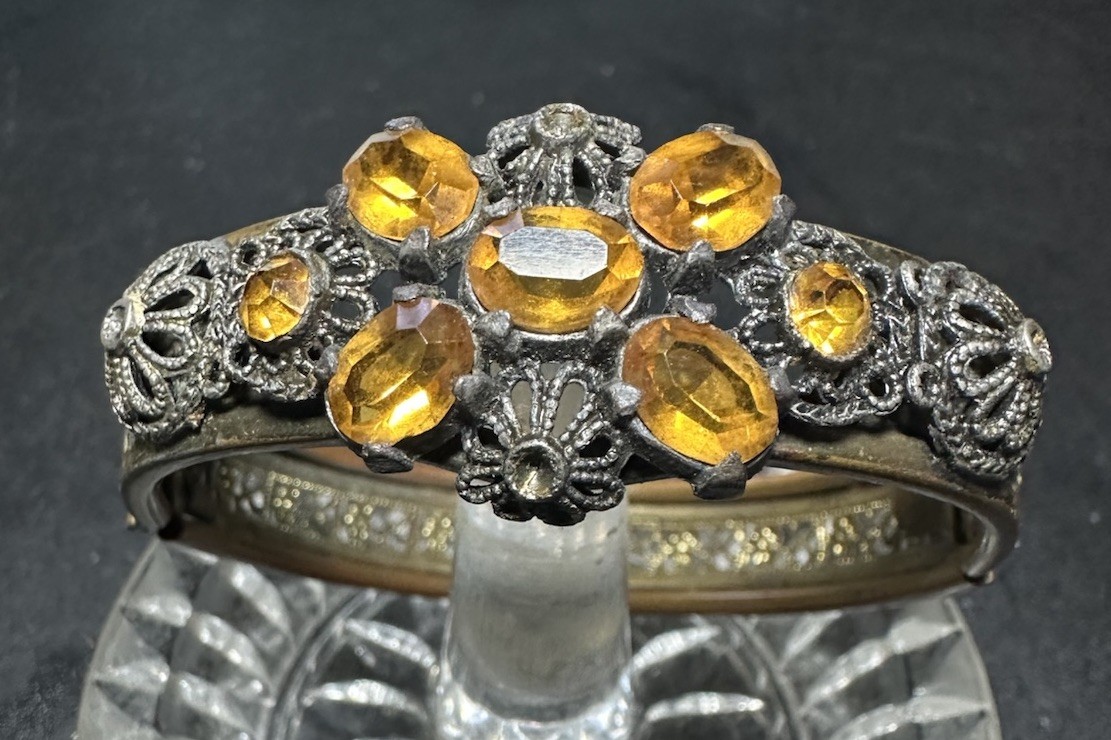 Vintage 1930’s Possibly Czech Green Glass Hinged Bracelet See Pictures For