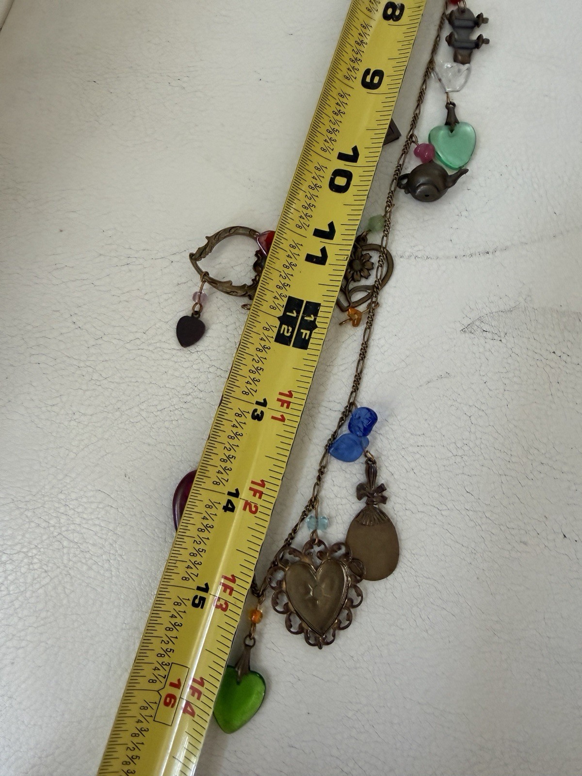 Vintage Signed Glassworks Studio Multi Charm Love Luck Fun Heart 30″ Necklace