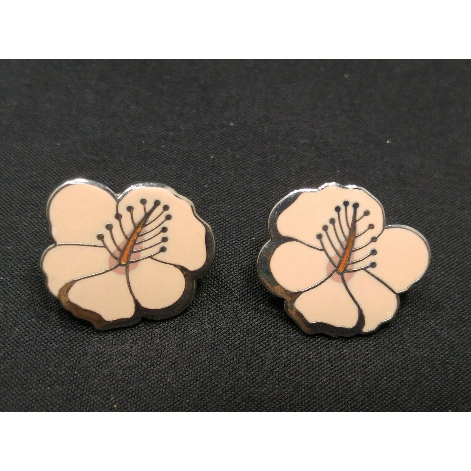 Laurel Burch “Hibiscus” Pink Post Earrings, Rhodium Plated Silver Tone, 1980s