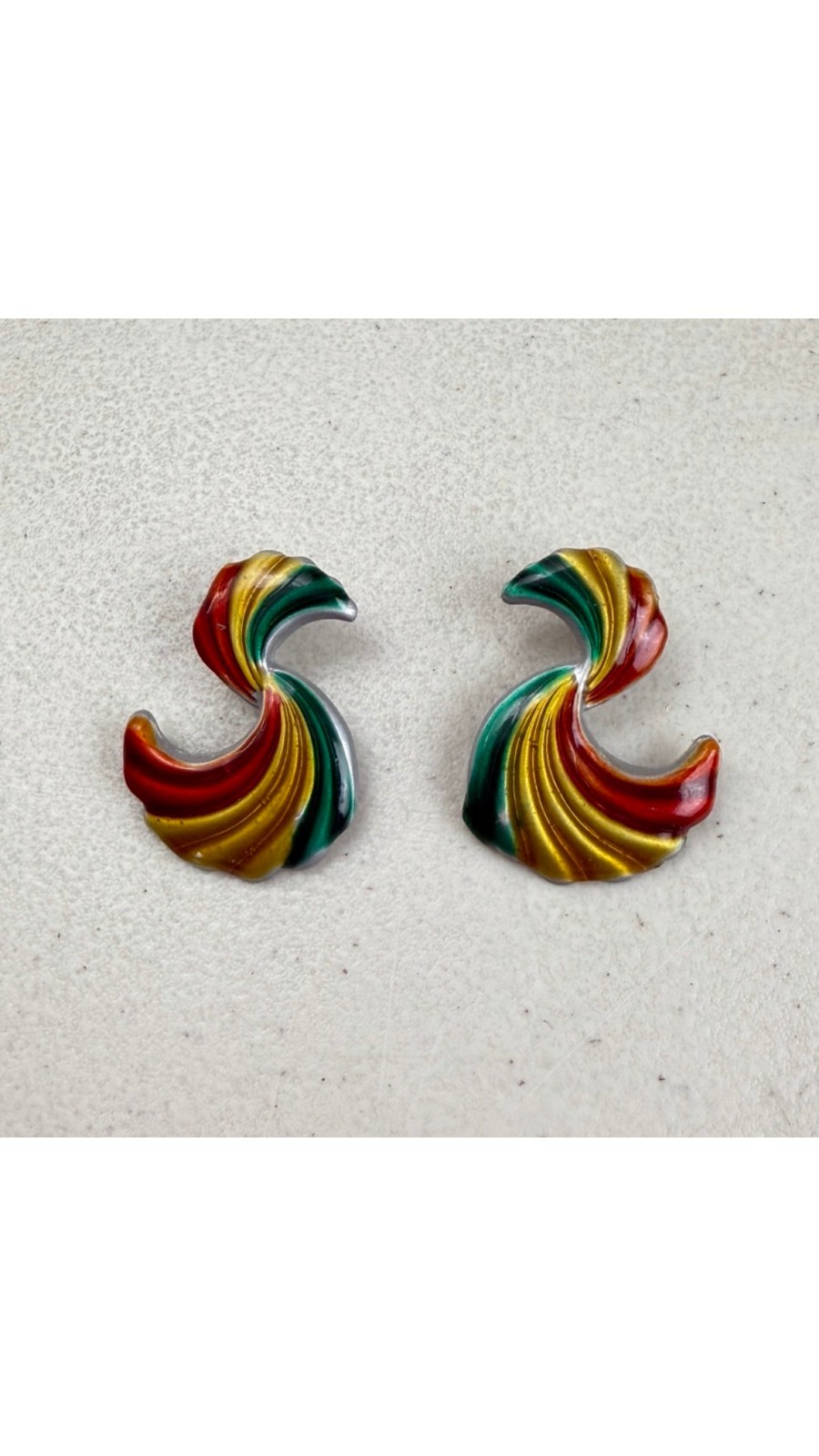 Vintage Rainbow Earrings 1990s Swirl Thin Enamel Colorful Pierced Earrings