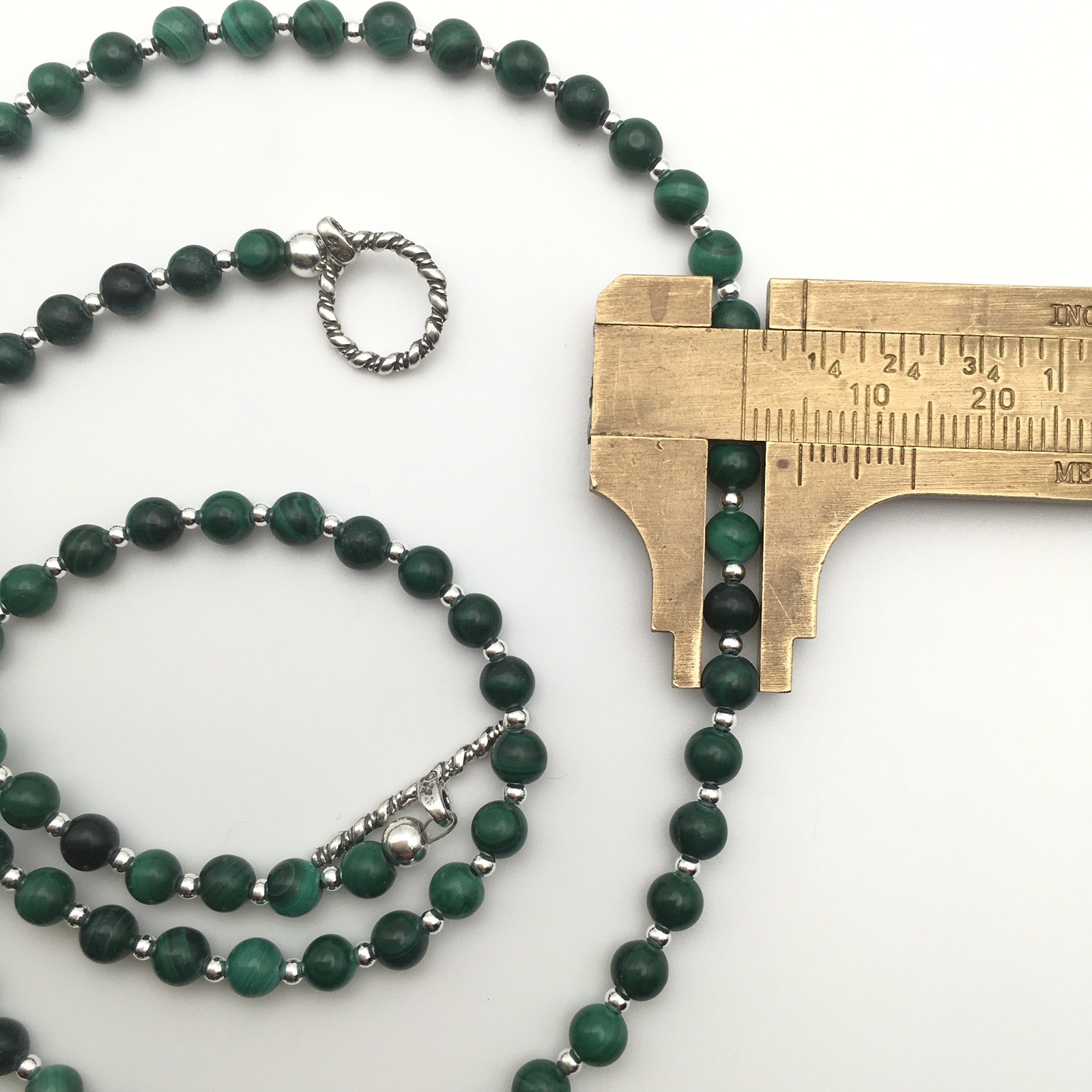 Silver Schark Handmade Sterling Silver & Green Malachite Necklace 21″ #97