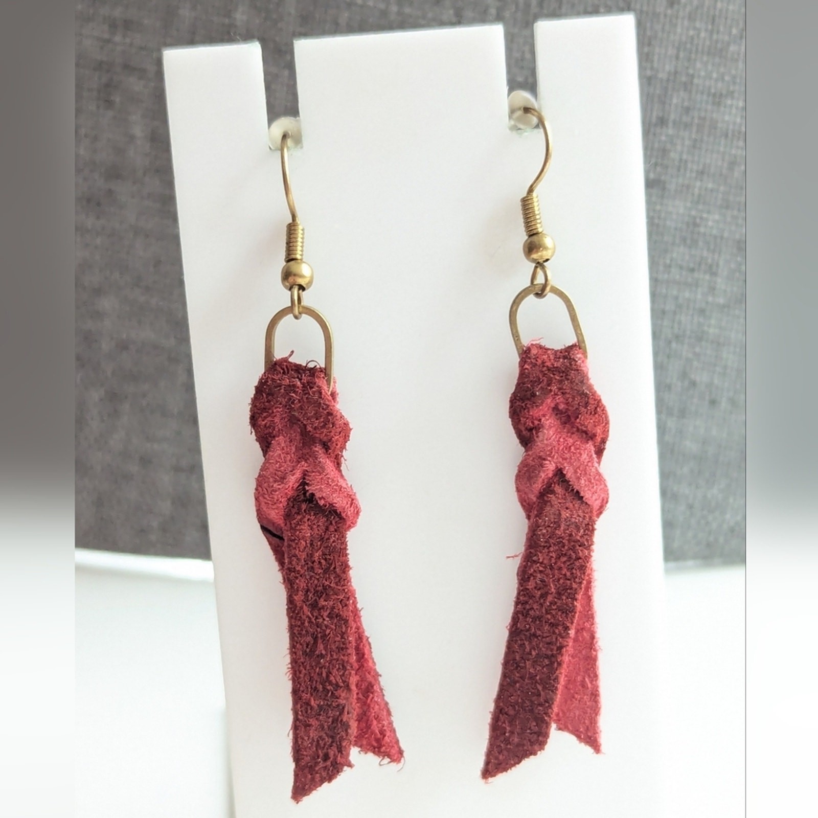 Holiday Trendy Red Leather Braided Tassel Dangle Boho Hook Pierced Earrings