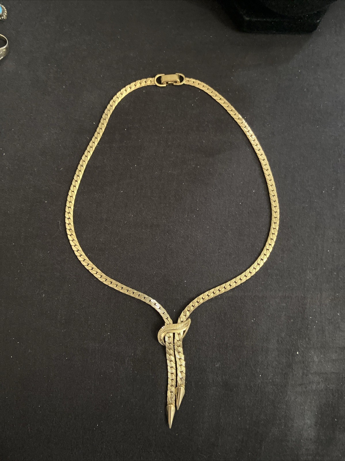 Vtg Van Dell 12k Gold Filled Herringbone Lariat Center Ornate Necklace 16” Heavy