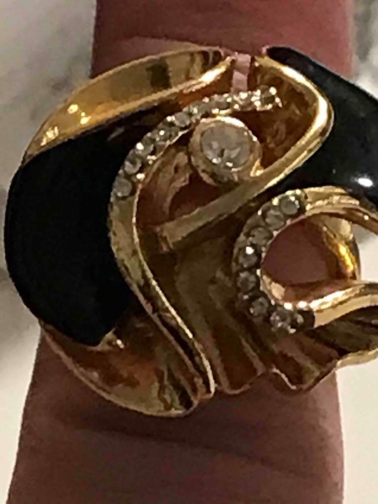 UNIQUE Vintage Queen CD Christian Dior Black Onyx Diamond Crystal Gold Pl Ring