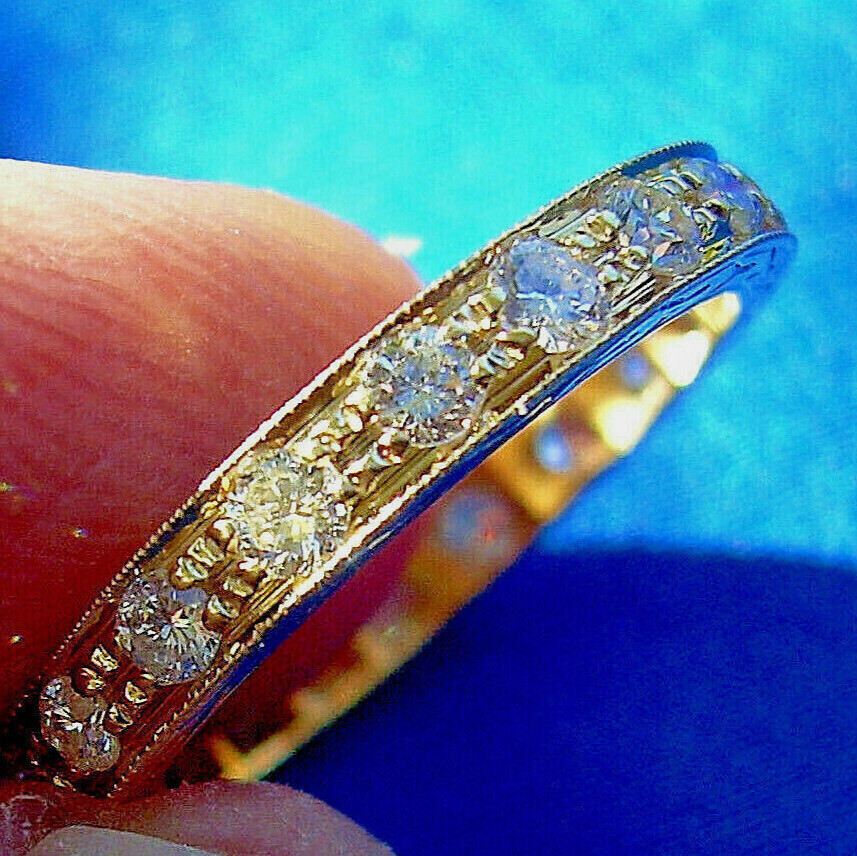 ORIGINAL EARTH MINED DIAMOND Deco Wedding Band SOLID 14K GOLD Eternity Ring 9.5
