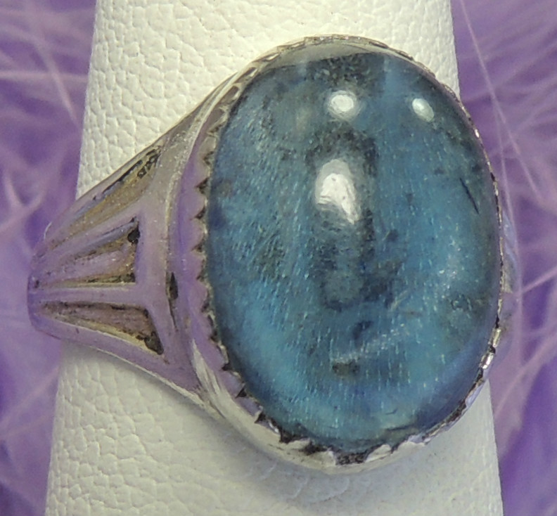 Vintage 40’s glass Blue Stone Sterling Silver 0.925 Ring size 4.5