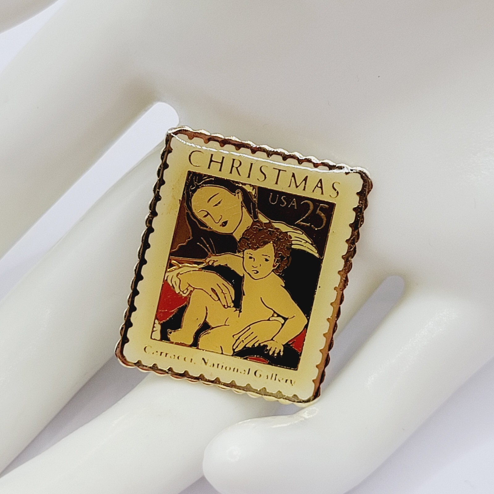 Madonna Child by Carracci USPS Stamp Small Metal Enamel Lapel Scatter Brooch Pin