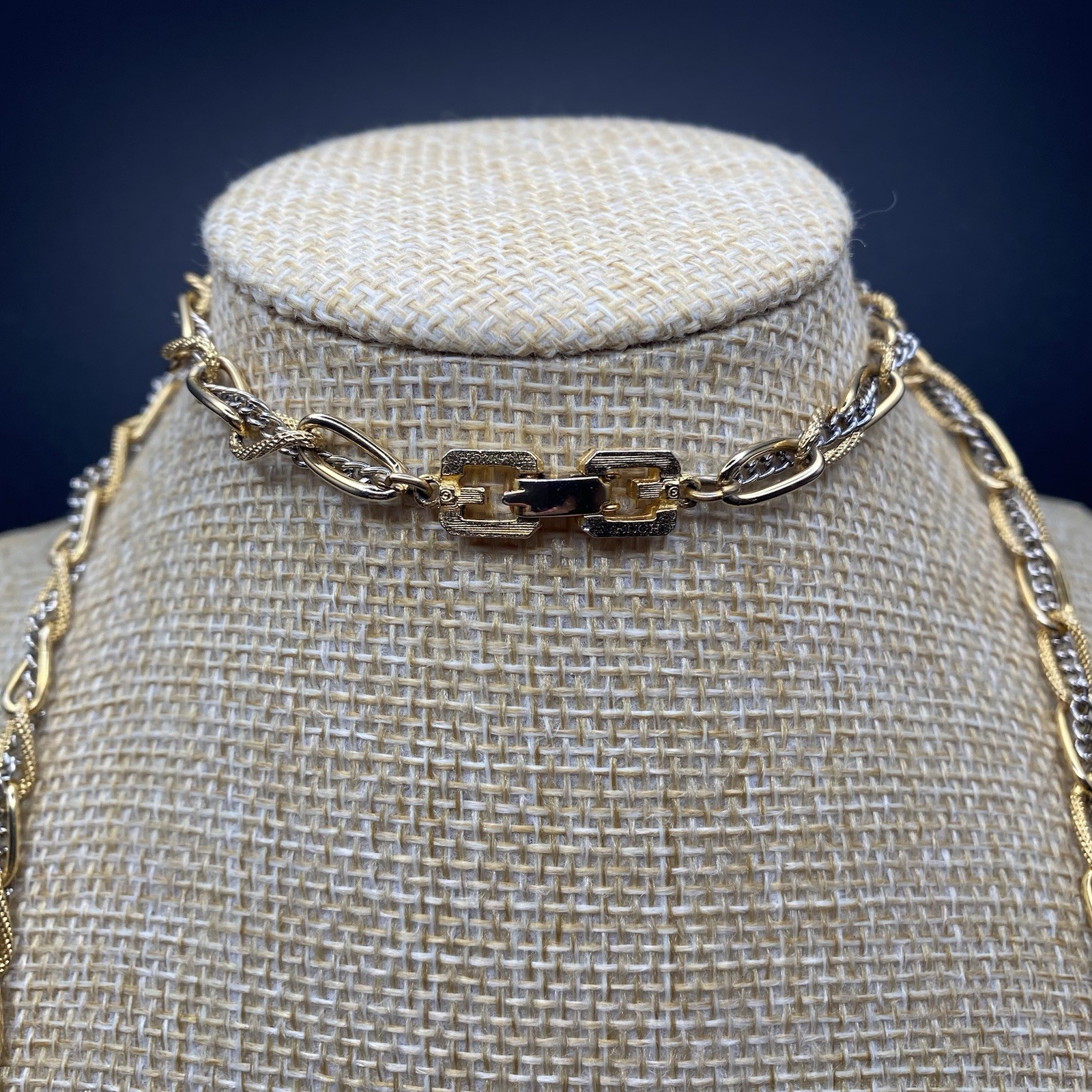 Vintage Givenchy Gold Chain Necklace 31” Multi Strand Statement Opera Logo Clasp