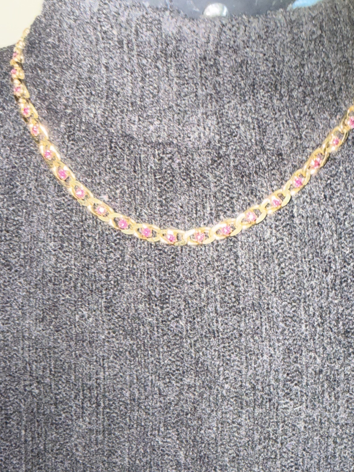 Vintage Givenchy Cuban Link Necklace Inlaid W/ A Dark Purple Stone Between Links