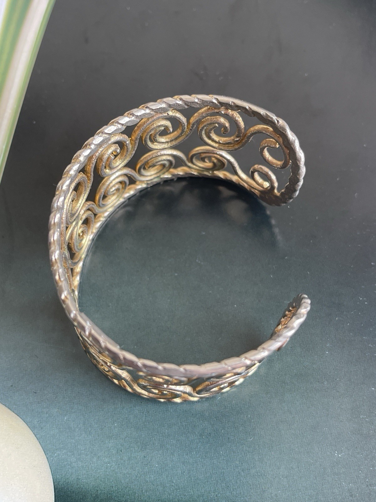 Rare Signed Ugo Correani Two Tone Open Cuff Bracelet Vintage