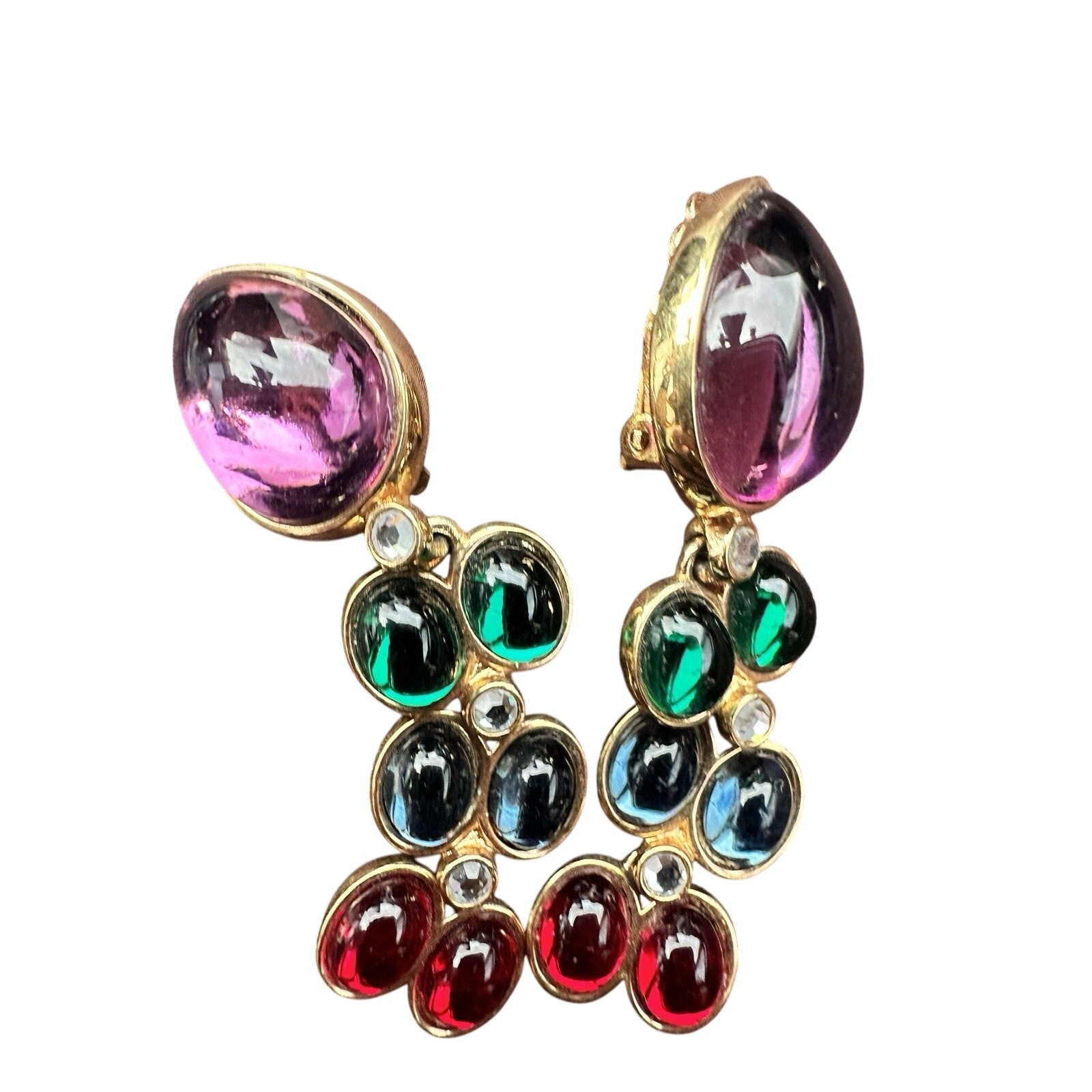 Swarovski Multicolor Crystal Cabochon Gold Drop Earrings Savvy 90s Vintage