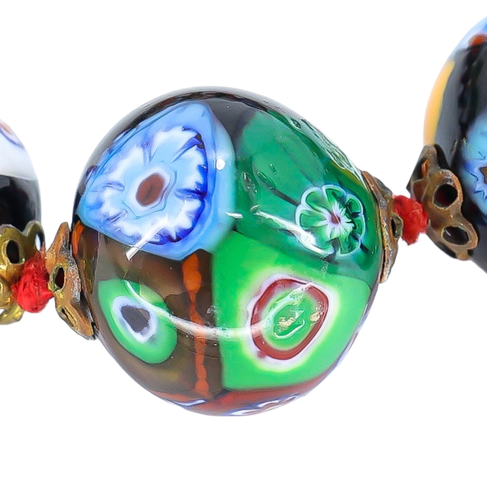 Vintage Venetian Millefiori Graduated Floral Bead Necklace 25in 8mm to 14mm