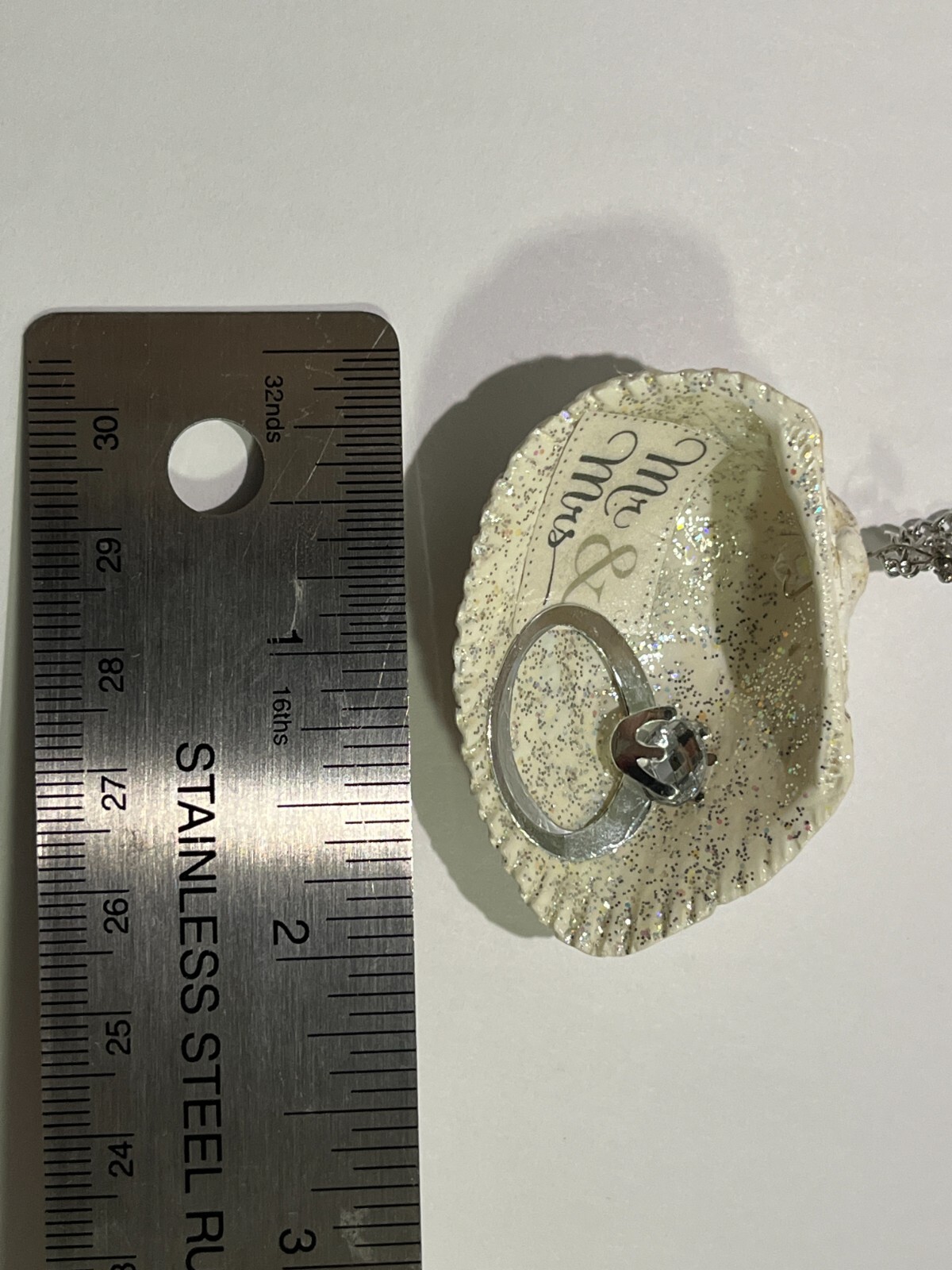 Handmade Art Wedding Seashell Necklace Mr and Mrs approx 20″ chain gift beach