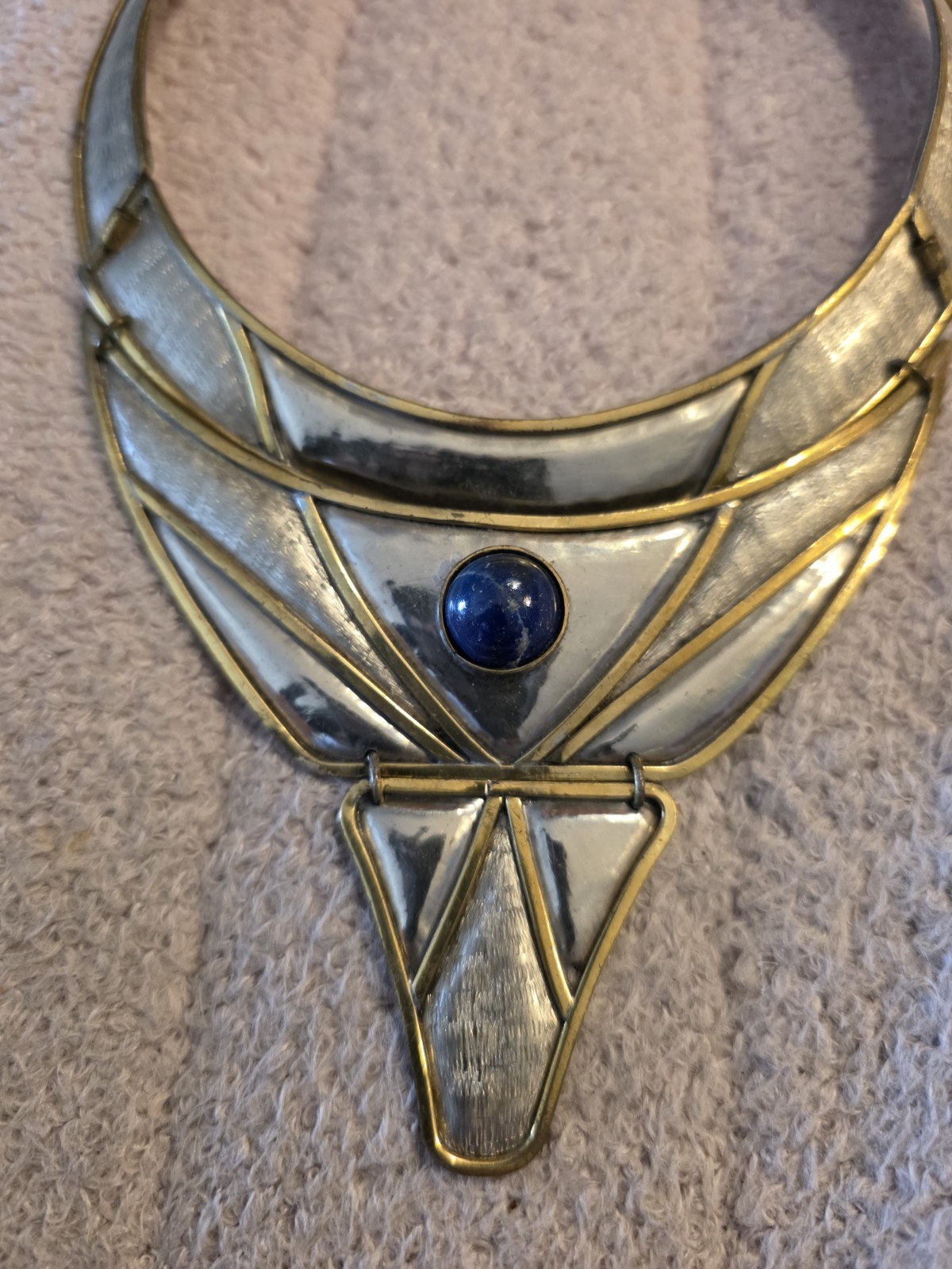 Vintage Morita Gil Designer Blue Lapis Metallic Bronze Collar Necklace Large