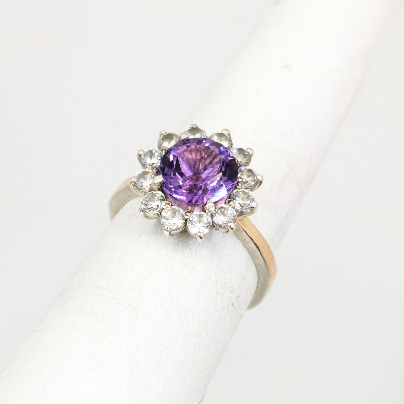 Vintage Luxury RING Silver 925 with Bright Amethyst -size: 7.5US (17.5mm) | #110
