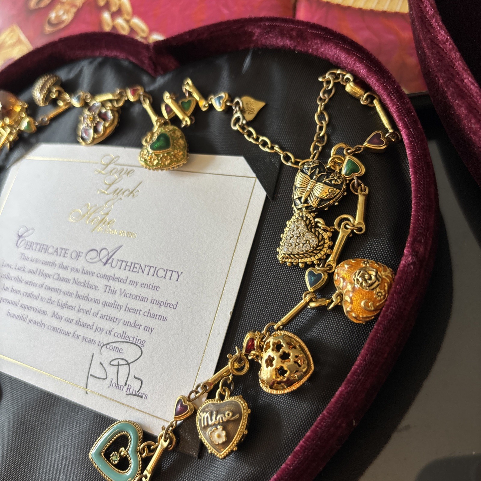 Joan Rivers Love Luck & Hope Heart 21 Charm Necklace – Complete Set Valentines