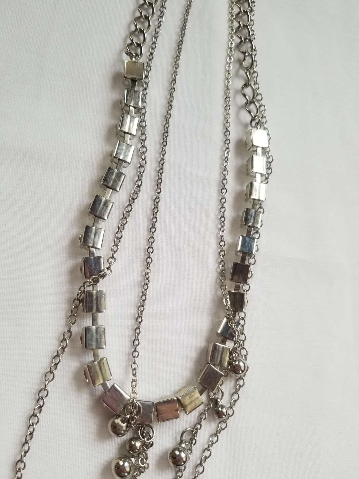 Vintage Glam Rhinestone Layered Necklace Silvertone Sparkle Clear