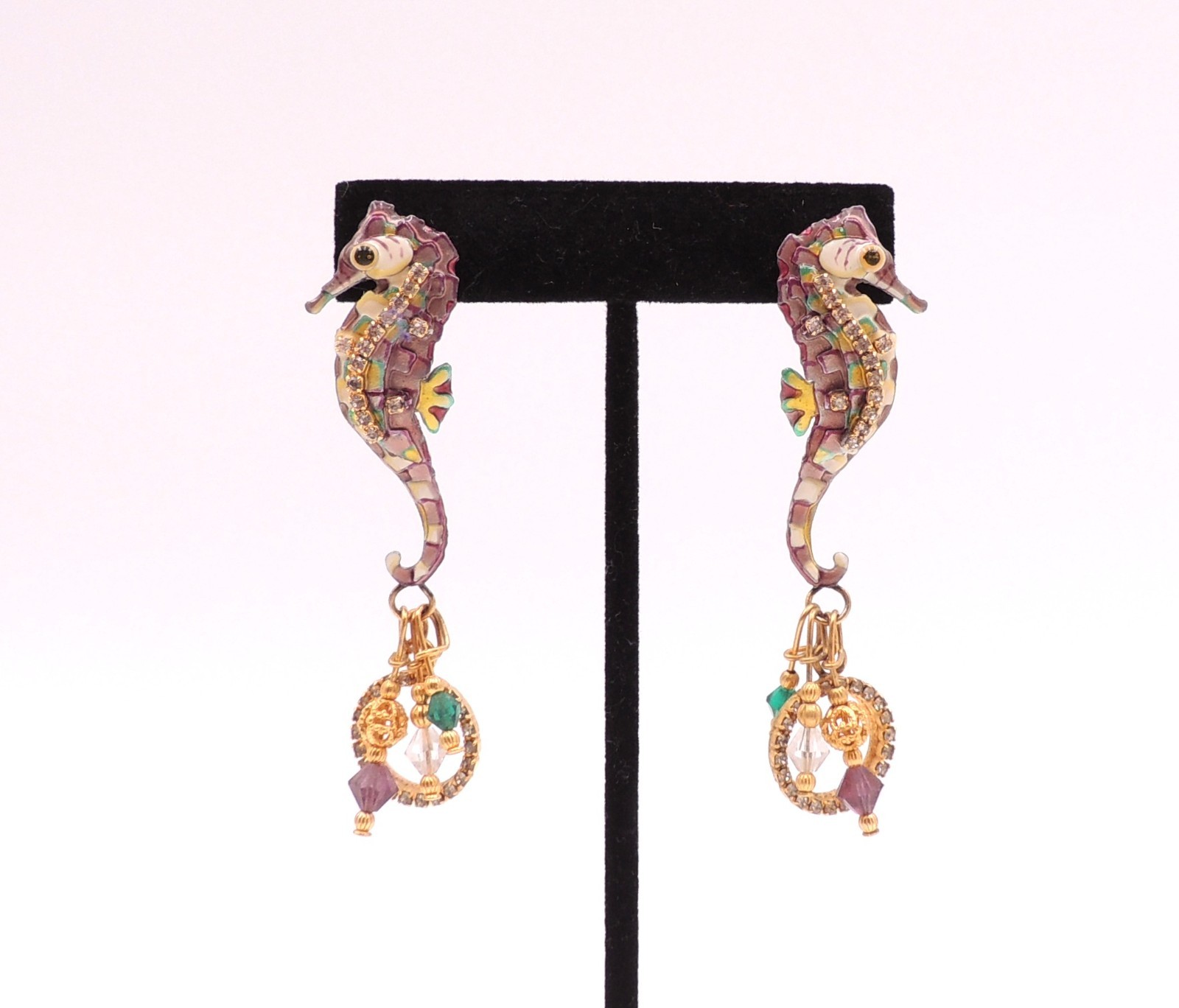 Lunch At The Ritz Seahorse Earrings Dangle Drop Pierced Vintage 90’s Jeweled
