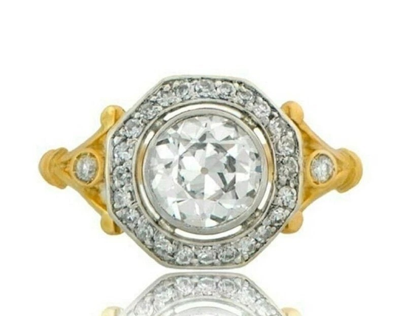 Art Deco Round Lab Created Diamond Wedding Bridal 14K Yellow Gold Finish Ring