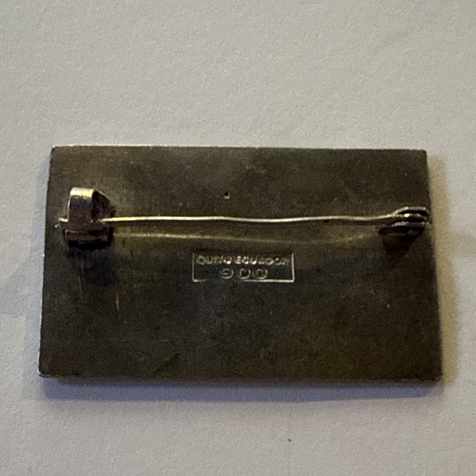 Vintage Signed 900 Silver Rectangle Animal Motif Ecuadorian Brooch Pin
