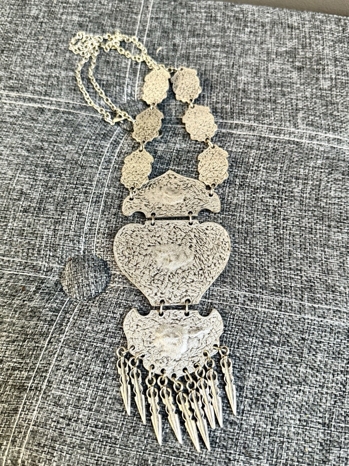 Vintage Bohemian Gothic Art Silver Alloy Pressed Metal Faux Blue Turquoise