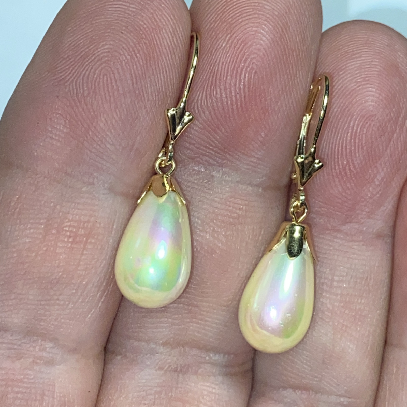 Earrings Pierced 14K Lever Back Majorca Broilette Fax Pearls Iridescent Unused