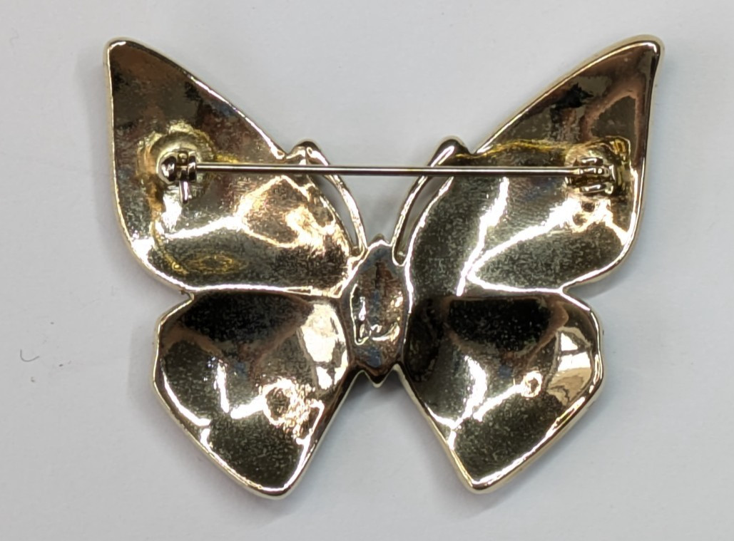 VTG Liz Claiborne Green Enamel Blue Rhinestone Butterfly Statement Brooch Pin