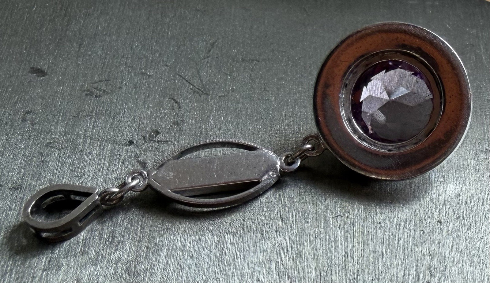 Sterling Silver Faceted Amethyst Dangle Drop Pendant 1.5” 3g Authentic Art Deco