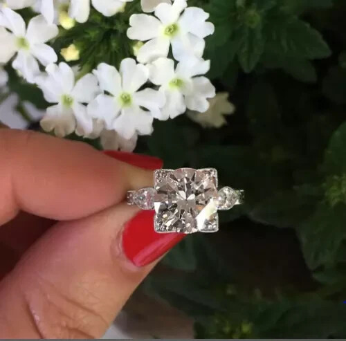 2Ct Art Deco Vintage Style Lab Created Diamond Engagement 14K White Gold FN Ring