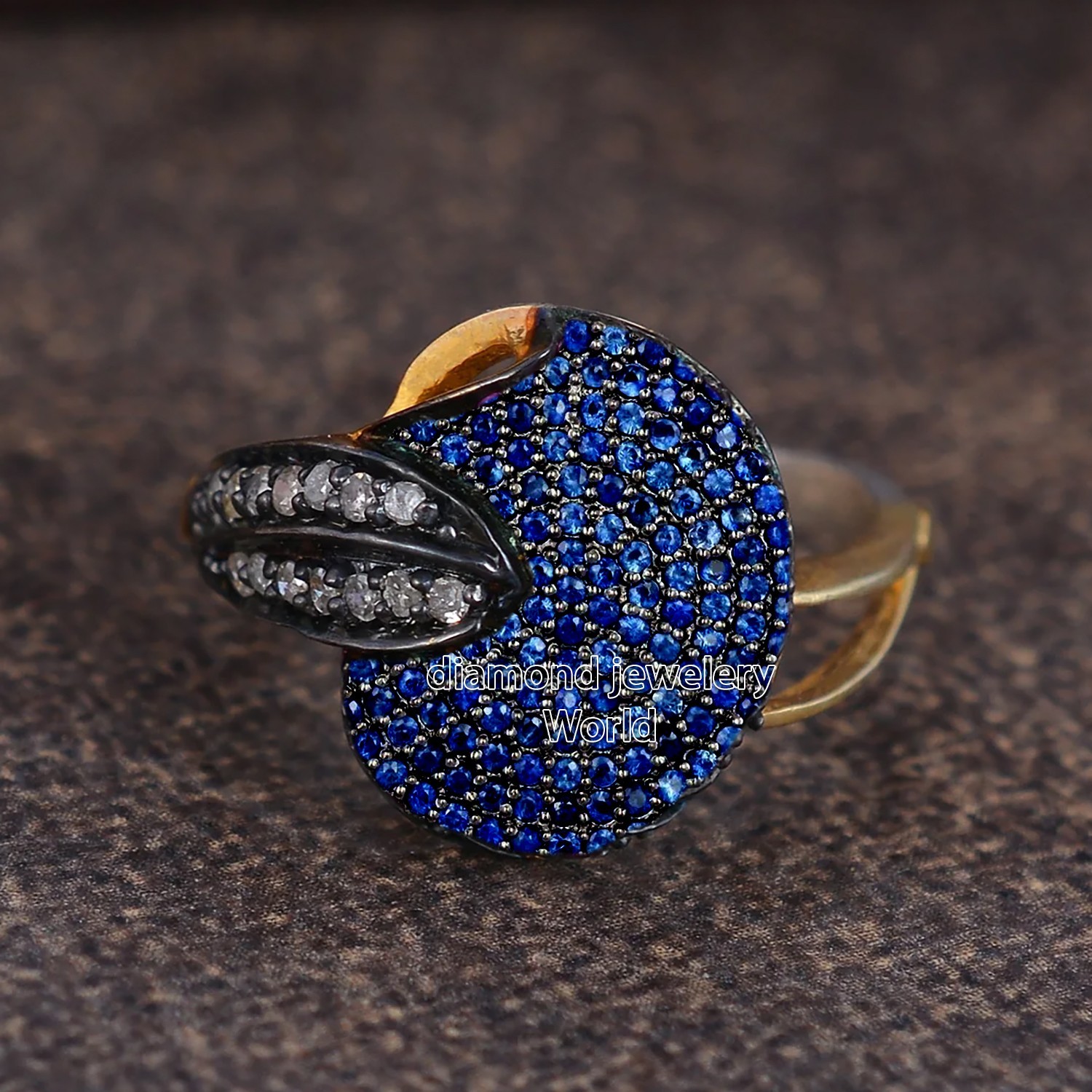 0.77ctw Rose Cut Diamond Sapphire Studded Silver Victorian Gorgeous Ring Jewelry