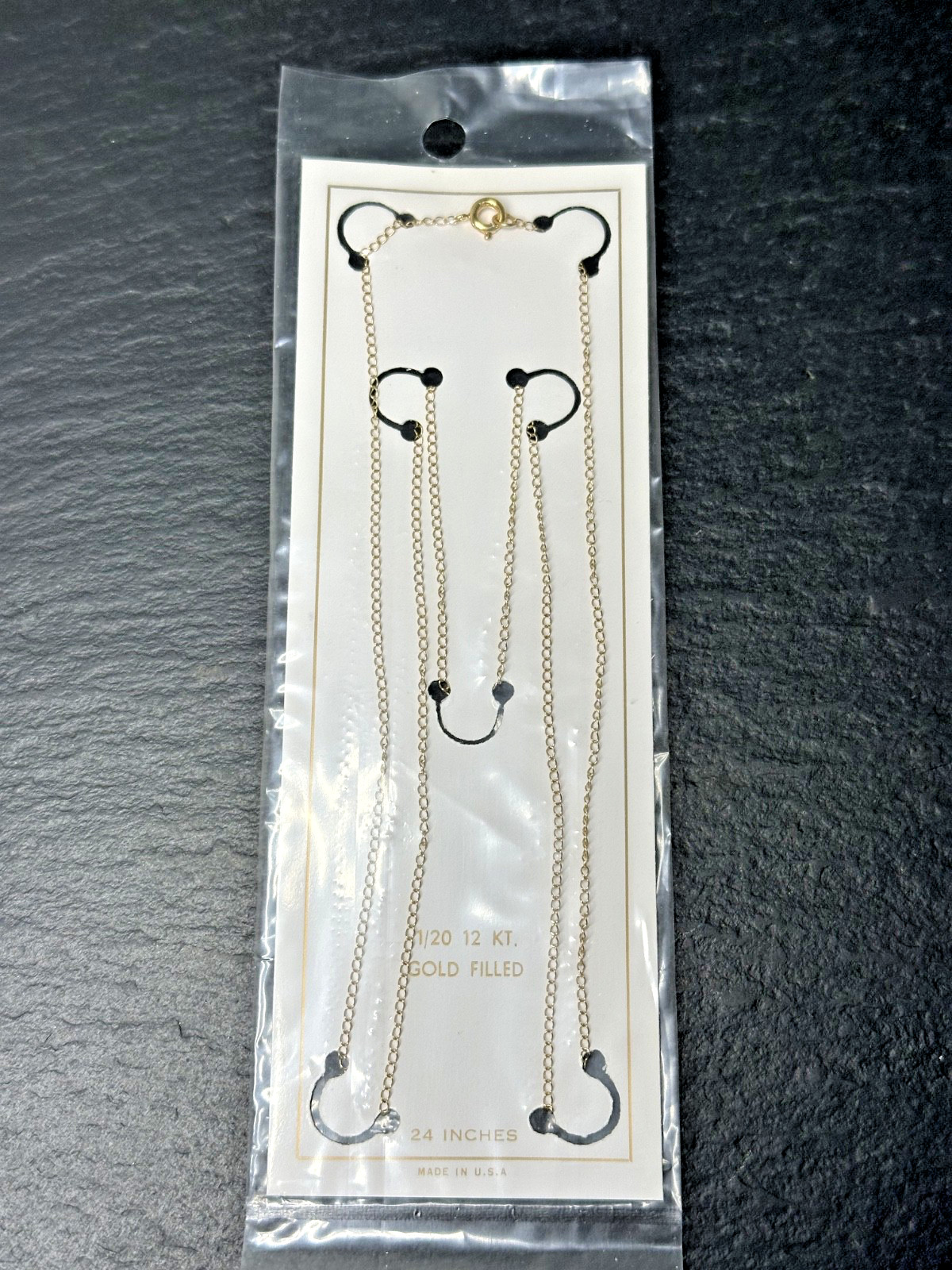 NEW OLD STOCK 1/20 12K 24″ DAINTY CHAIN NECKLACE ON ORIGINAL CARD N433