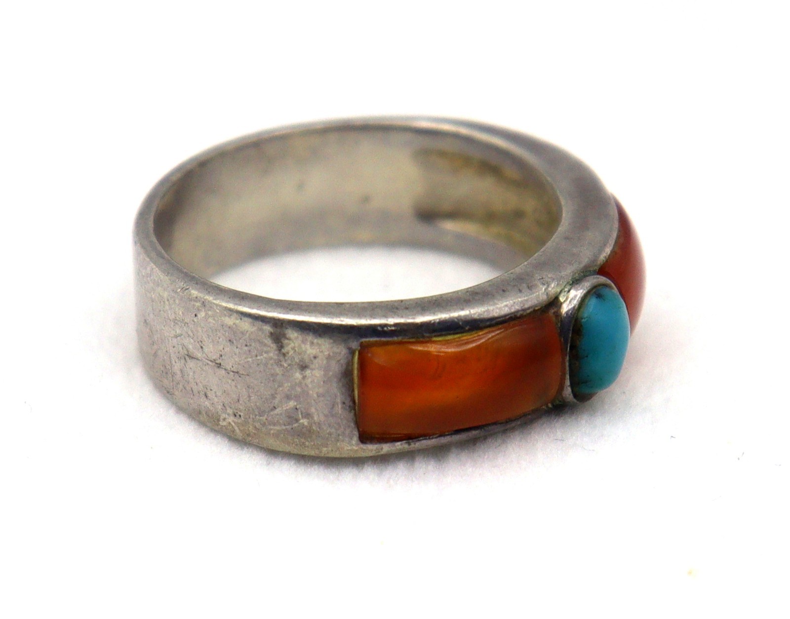 6.610 Grams 925 Sterling Silver Ring Natural Turquoise & Agate Gem US SZ 9.25