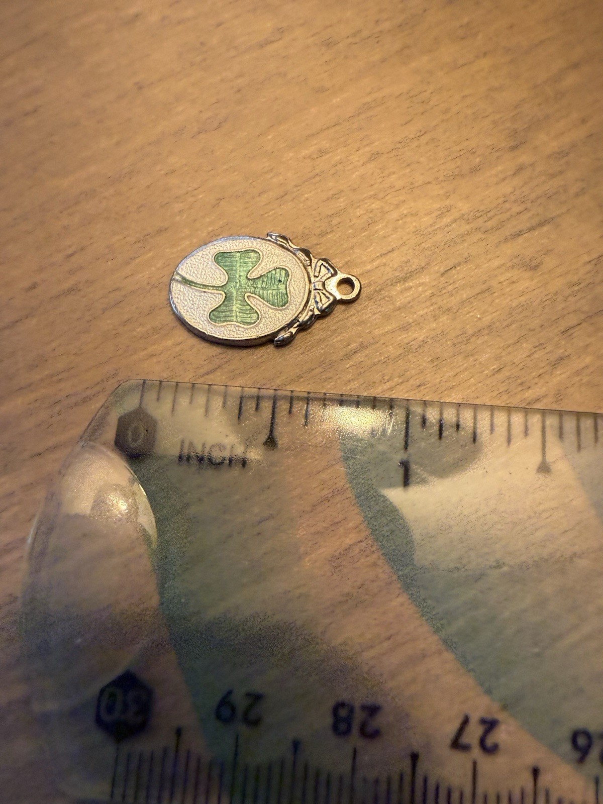 Vintage Sterling Silver Green White Enamel Three Leaf Clover Charm Pendant