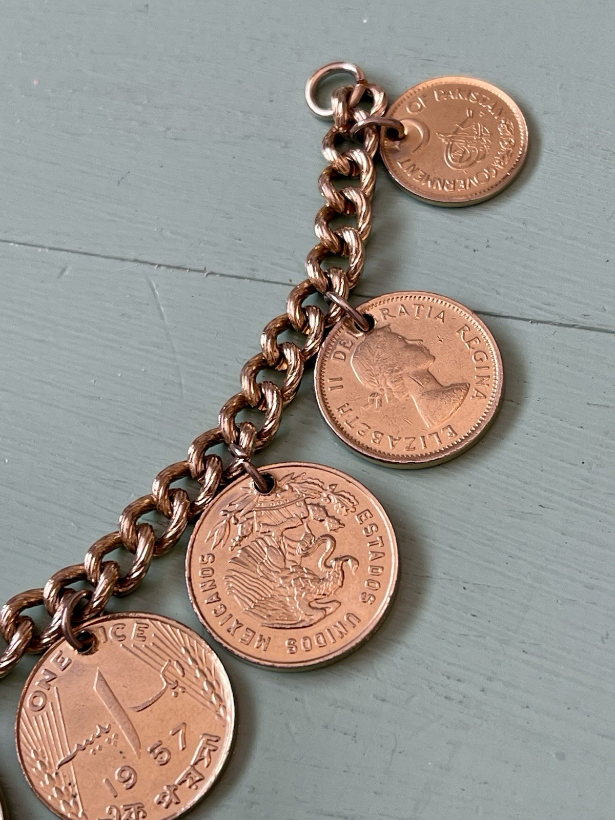 Vintage Coins From Around the World Charm Bracelet