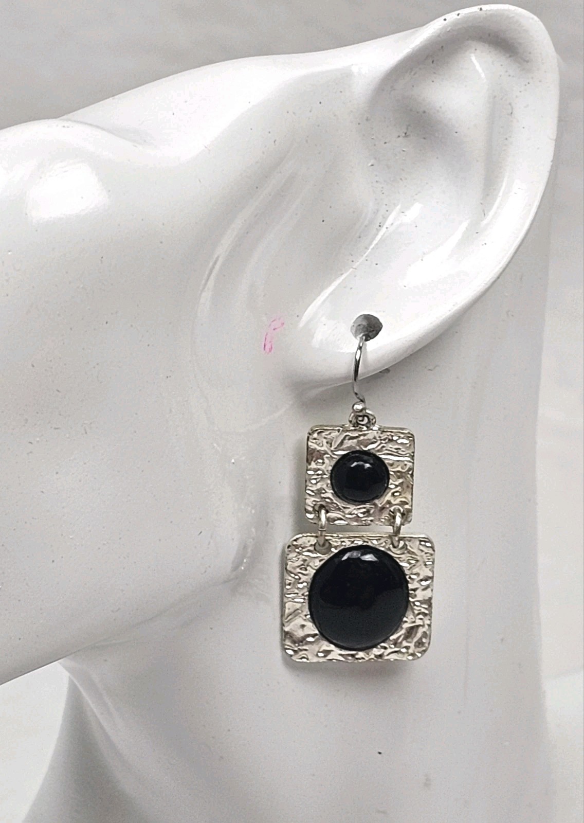 Vintage Mid-Century Style Geometric 2 Part Dangle Pierced Ear Earrings 1 3/8″L