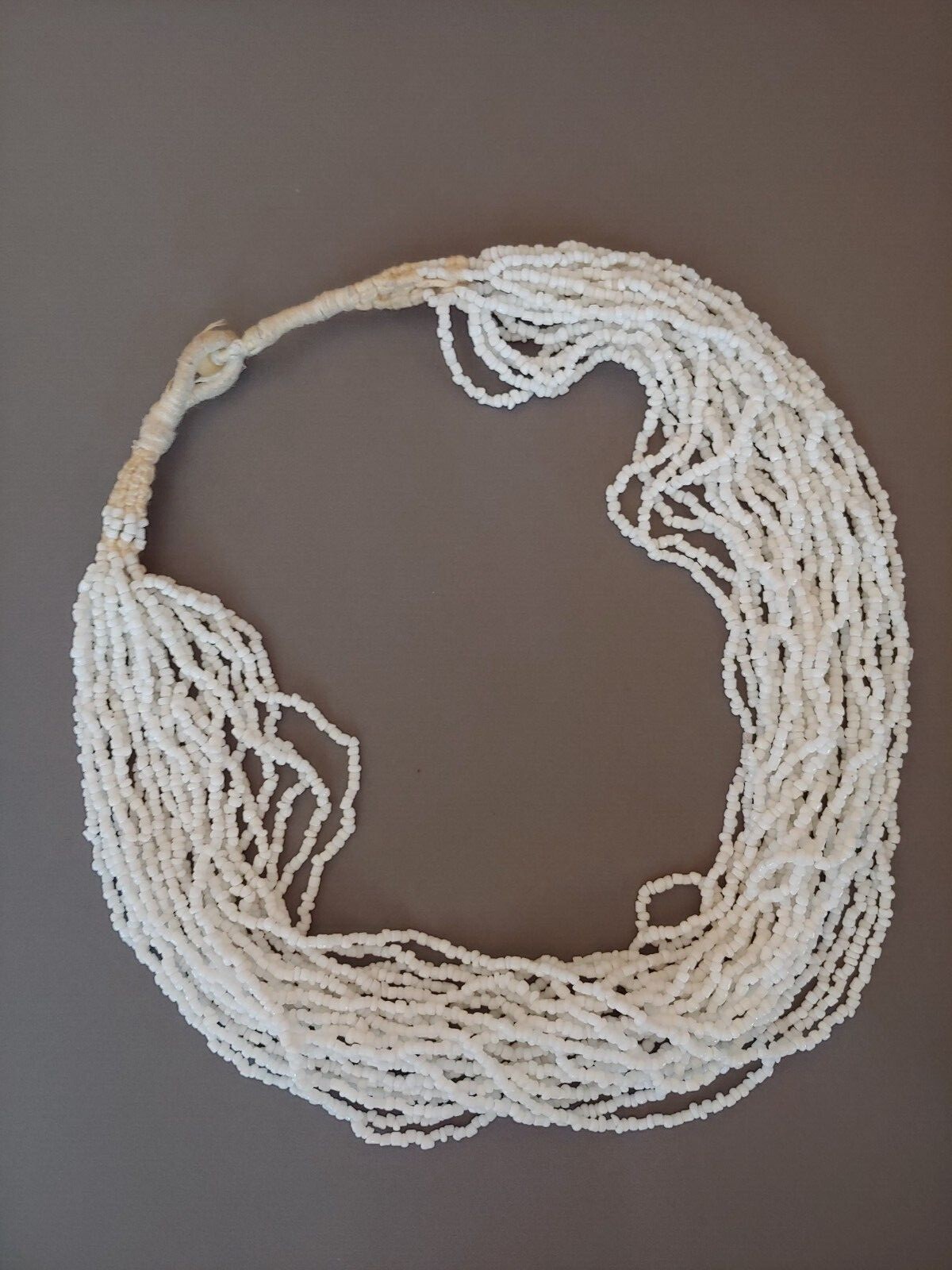 Vintage necklace multiple strands white glass trade beads torsade no metal 20″