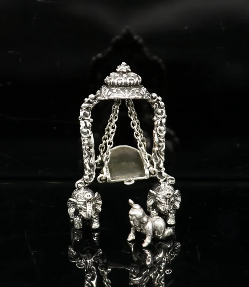925 sterling silver Lord Krishna with swing statue figurine puja articleart39