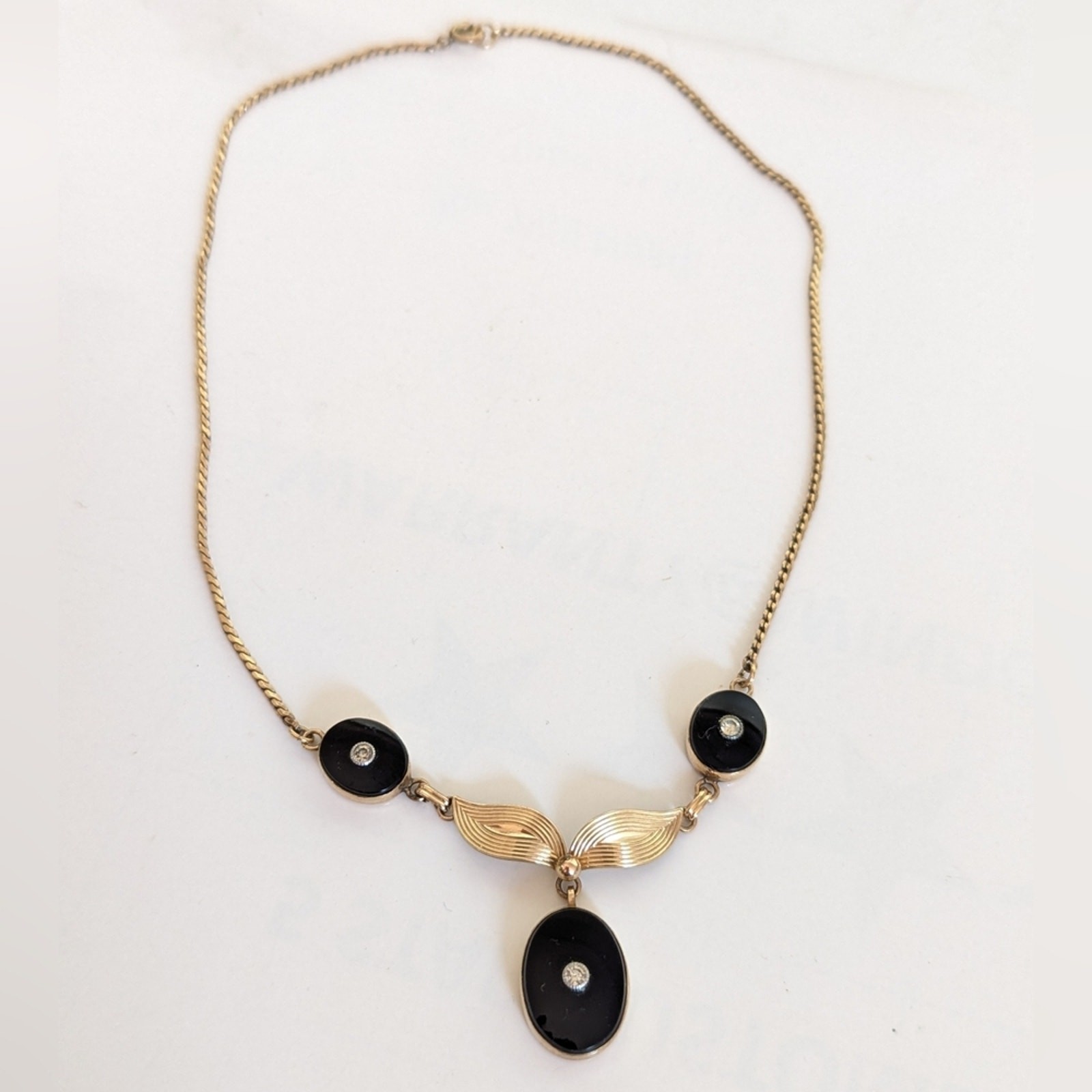 Vintage Van Dell 1/20th 12K Gold Fill Black Onyx Mourning Style Pendant Necklace