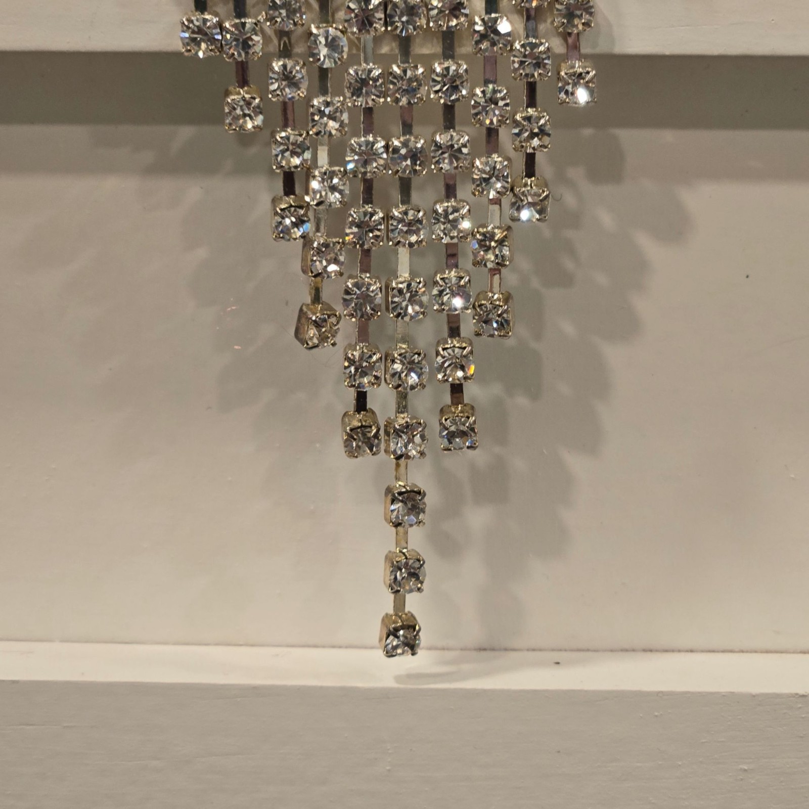 Antique Dramatic Rhinestone Brooch Cascading Fringe Rivoli Center Stone art deco