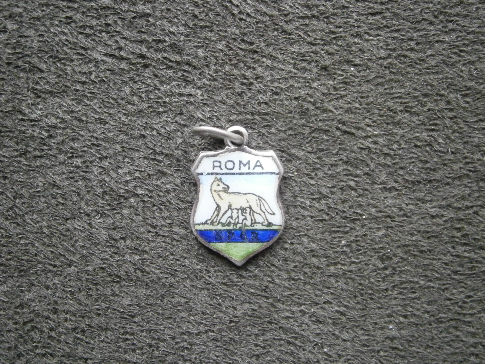 Small Roma Rome Romulus Remus Statue Vtg 800 Silver Enamel Travel Bracelet Charm