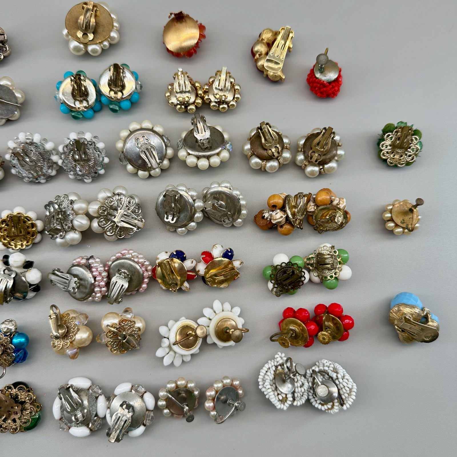 Vintage Cluster Clip On Earrings Lot Germany Hong Kong Japan 28 Pairs 14 Singles