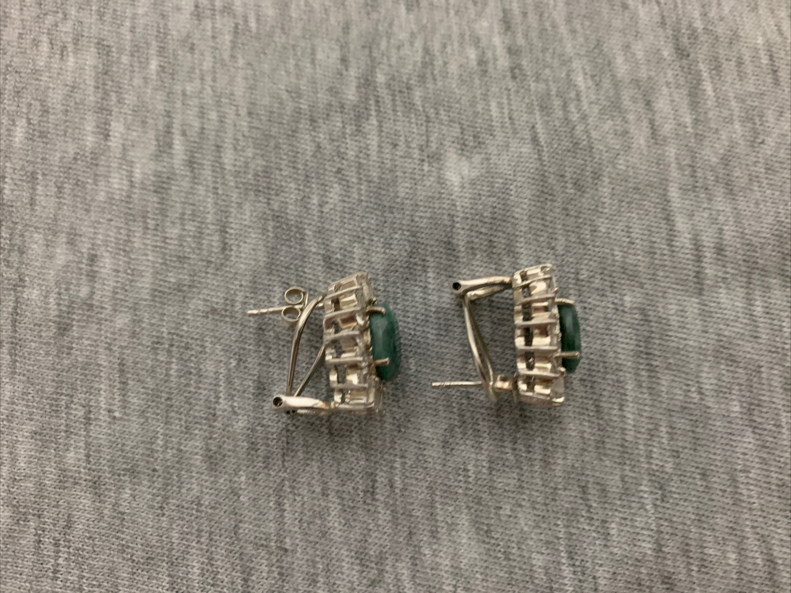 Vintage Sterling Fadi India Labradorite Cabochon & Cubic Zirconia Stud Earrings