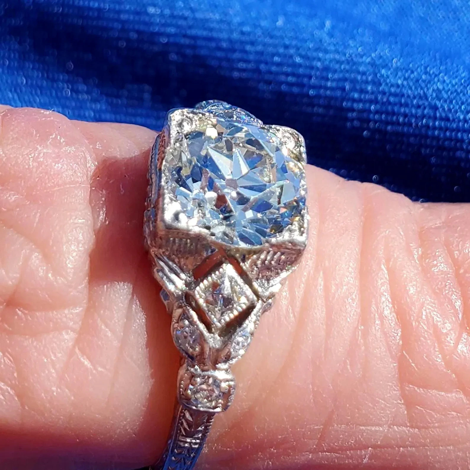 Original EARTH MINED DIAMOND Deco Engagement Ring 1.5 Antique Platinum Solitaire