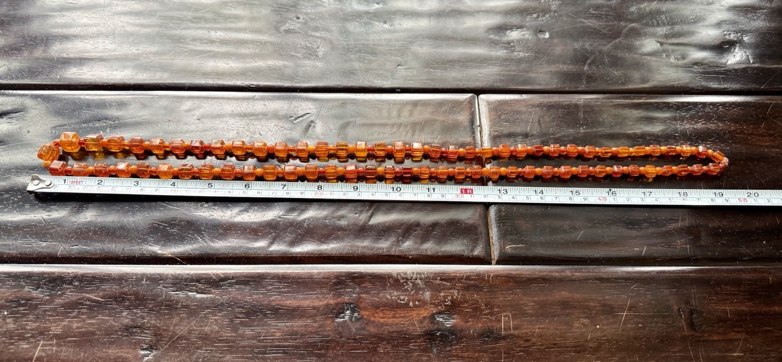 39” 47g Honey Amber Catalin Bakelite Graduated Cube Bead Necklace