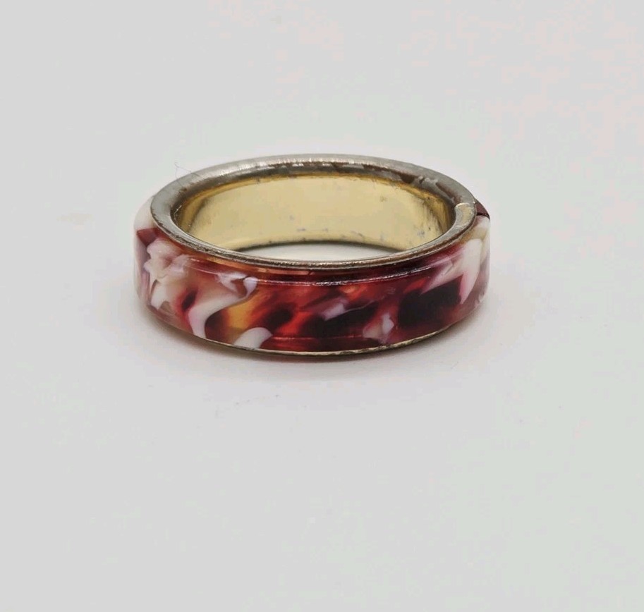 Red Enameled Ring Band multi colored marbled size 9 Any Occasion Unisex
