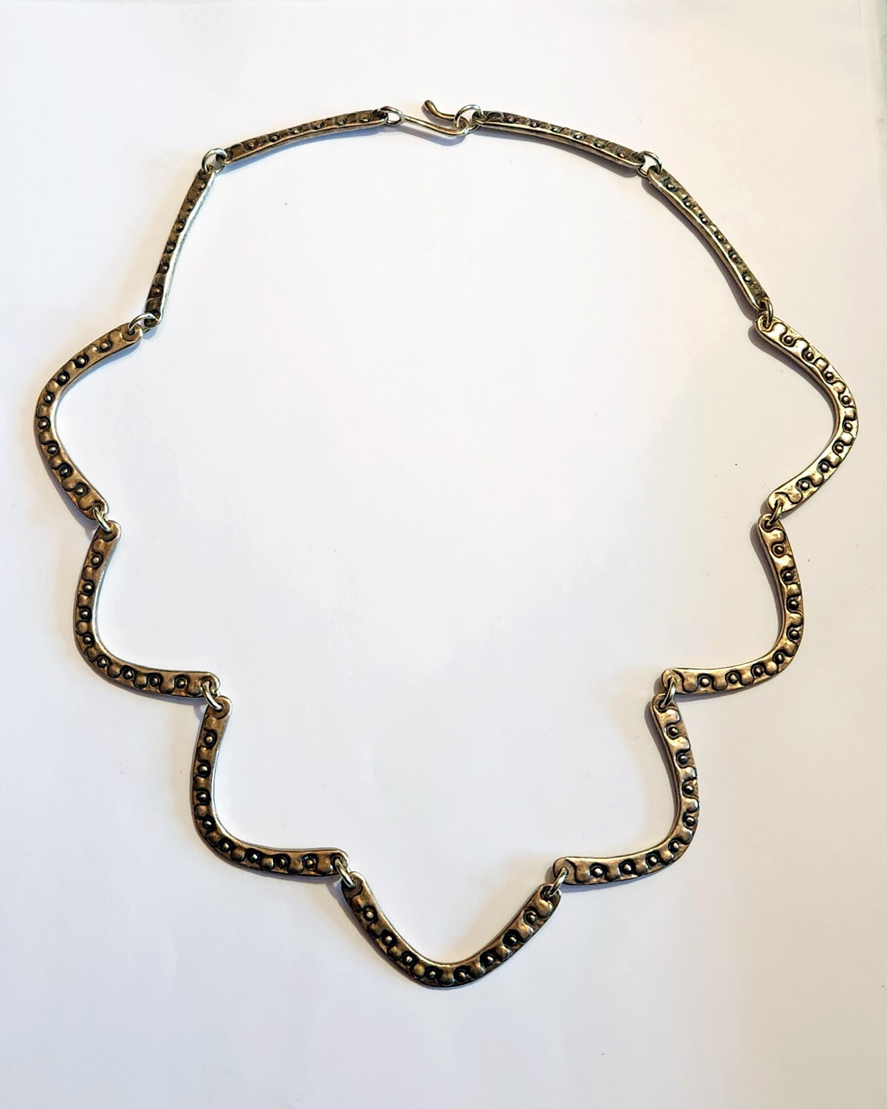 RARE Jeep Collins JEC Brass Textured Beaded Bar Link Hook-On Necklace SIGNED